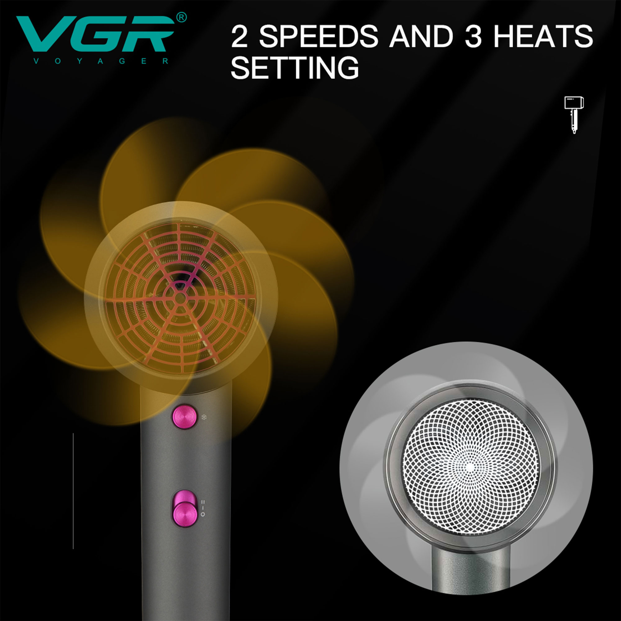 1 X 3 مجفف الشعر الاحترافي VGR V-400, 2000 واط, - Image 4