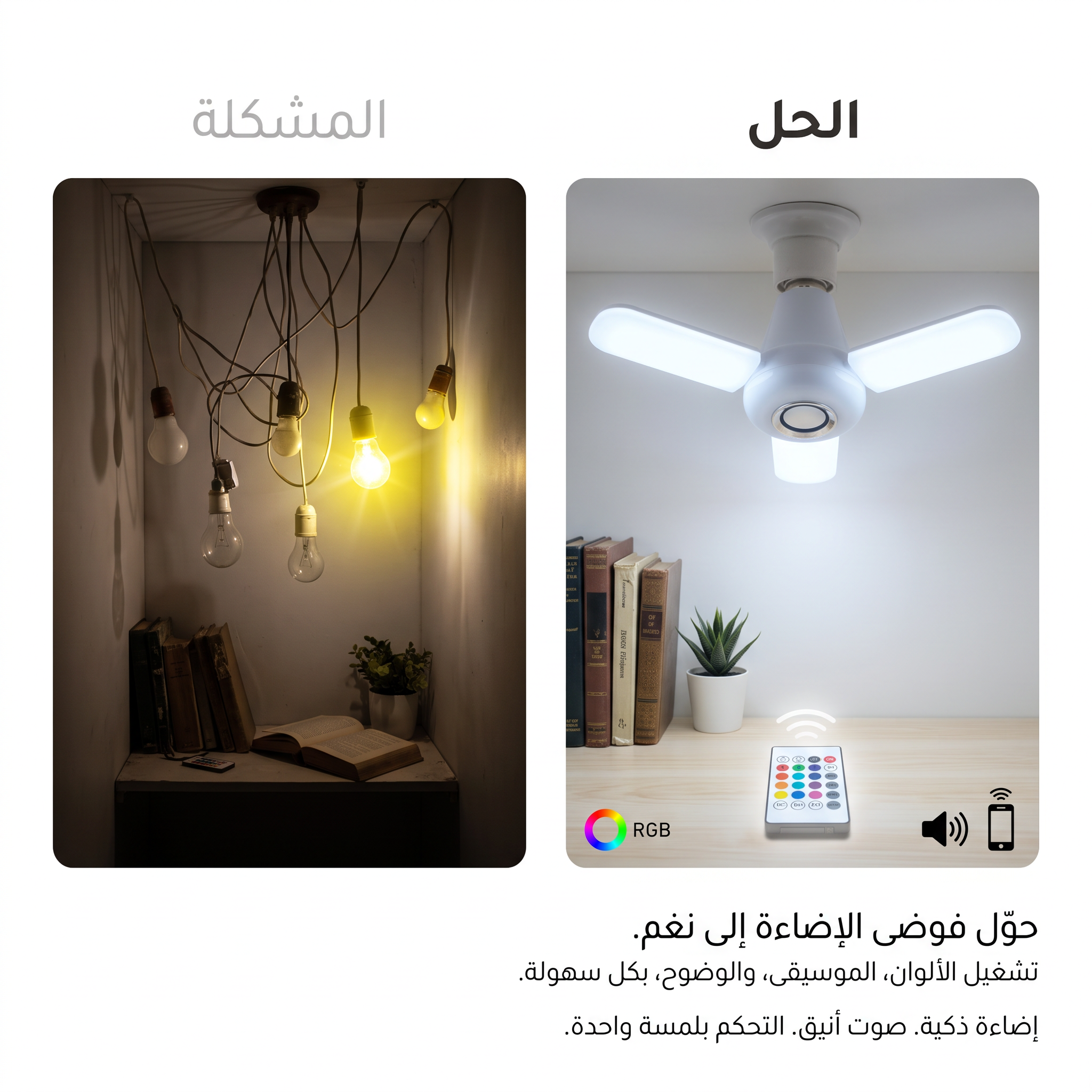 لمبة ليد على شكل مروحة بسماعة 2 في 1 - الصورة 3
