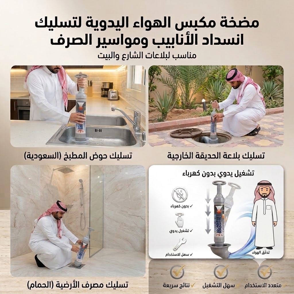 مضخة مكبس الهواء اليدوية لتسليك انسداد الأنابيب ومواسير الصرف - الصورة 7