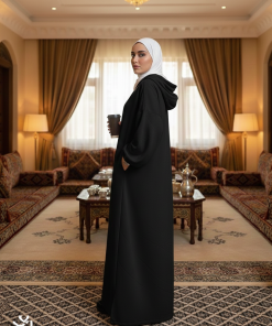 عباية العمرة بغطاء للرأس لون أسود مقاس XL