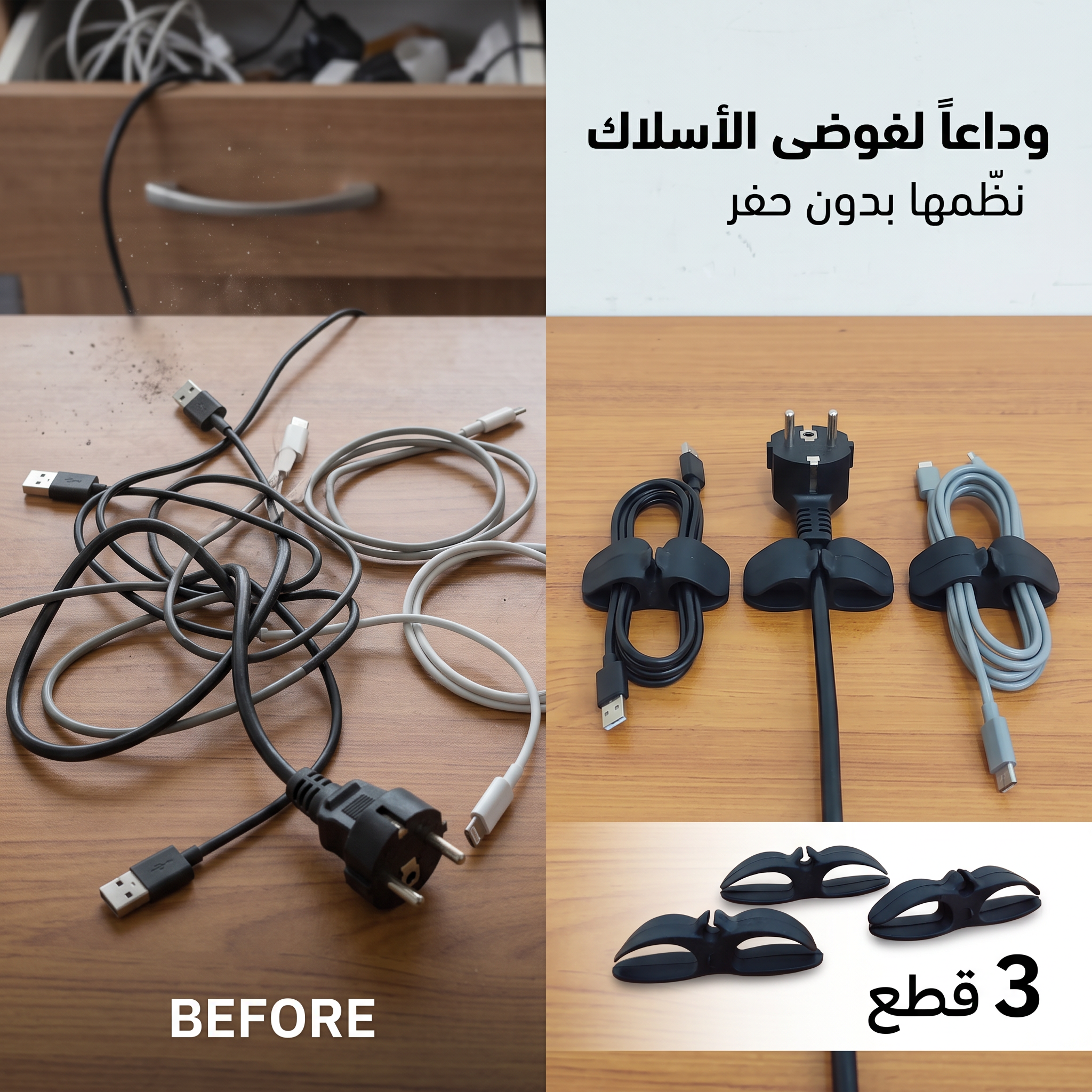 حوامل ومنظم أالاسلاك بملصق قوي للمكتب والجدار - الصورة 3