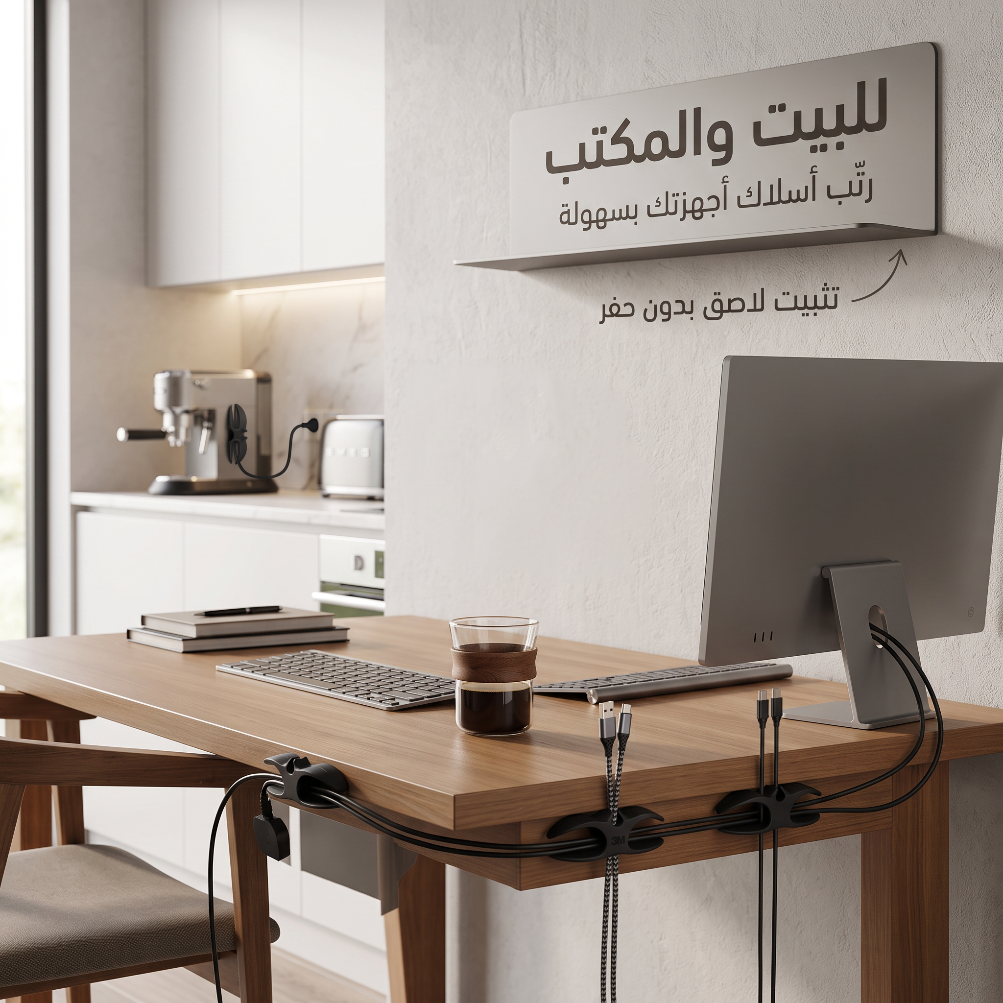 حوامل ومنظم أالاسلاك بملصق قوي للمكتب والجدار - الصورة 5