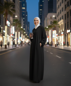 Alternative view of عباية العمرة بغطاء للرأس لون أسود مقاس XL