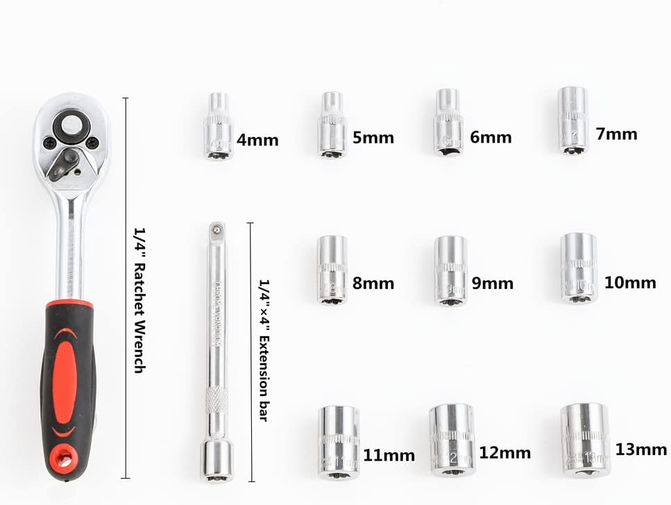 مقبض سقاطة (Ratchet) مقاس 1/4 بوصة ومجموعة رؤوس مفاتيح ربط (Sockets) - الصورة 2