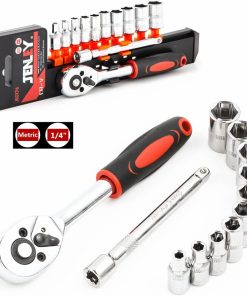 مقبض سقاطة (Ratchet) مقاس 1/4 بوصة ومجموعة رؤوس مفاتيح ربط (Sockets)