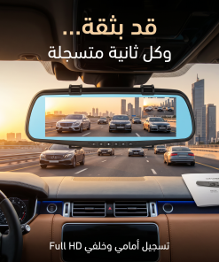 داش كام مرآة احترافية Full HD بشاشة 4.3 بوصة وكاميرا أمامية وخلفية واسعة 170° مع تصوير ليلي وتسجيل تلقائي تركب عن طريق ولاعة السيارة