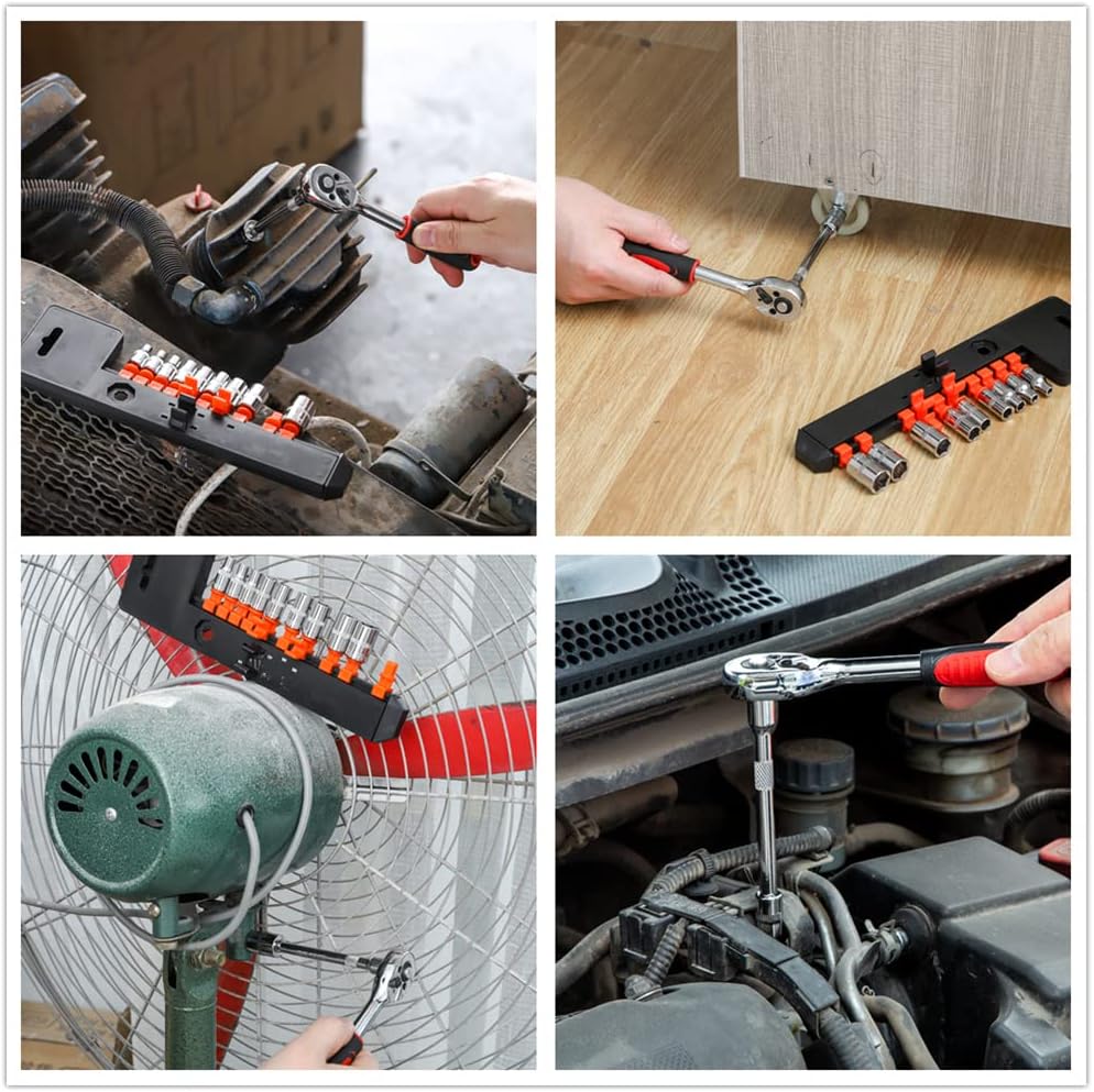 مقبض سقاطة (Ratchet) مقاس 1/4 بوصة ومجموعة رؤوس مفاتيح ربط (Sockets) - الصورة 4