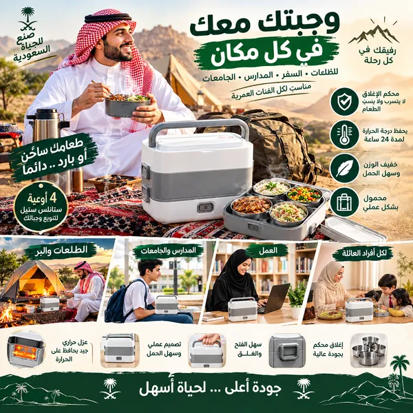 لانش بوكس حراري محمول 4 أوعية ستانلس ستيل – محكم ضد التسرب - الصورة 8