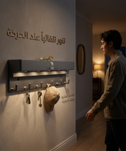 ⁦رف منظم لمدخل المنزل مع علاقة مفاتيح ومصباح تلقائي⁩ - الصورة ⁦3⁩