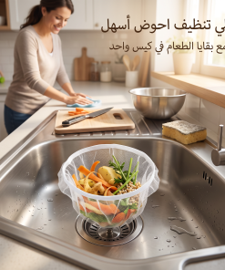 حامل ومصفاة بقايا الطعام لحوض المطبخ القابل للطي مع أكياس شبكية