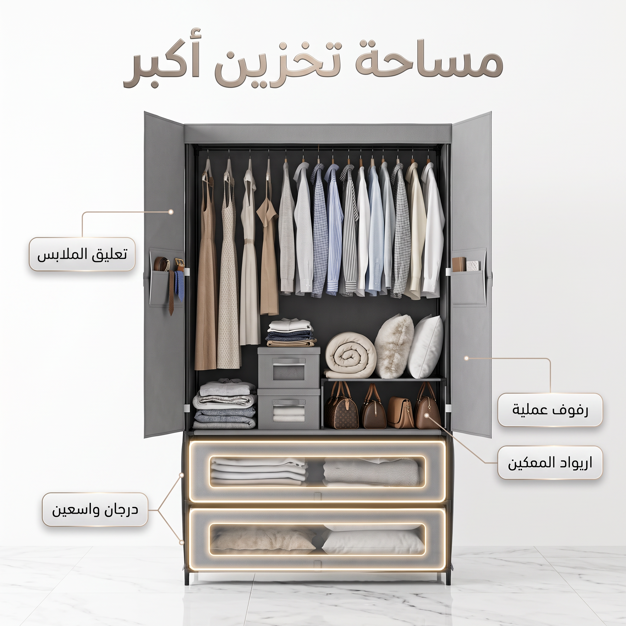 خزانه ملابس مع رفين تخزين الحديثه - الصورة 4
