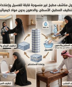 ⁦رول مناشف مطبخ غير منسوجة قابلة للغسيل وإعادة الاستخدام لتنظيف الأسطح والدهون⁩ - الصورة ⁦8⁩