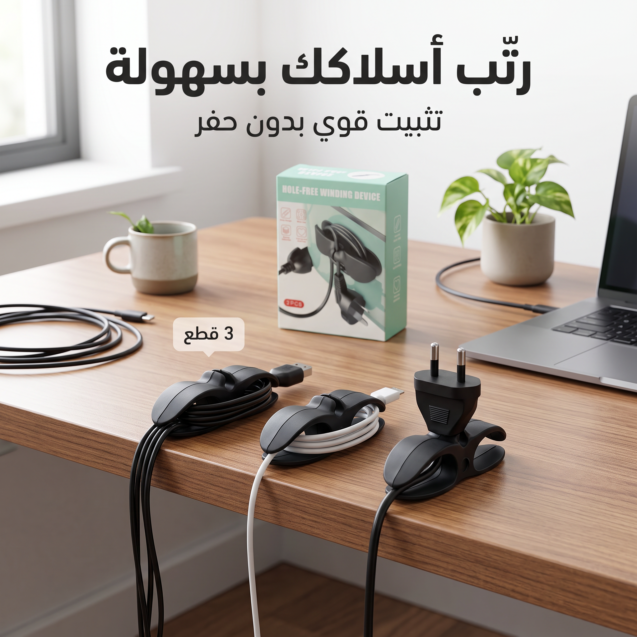 حوامل ومنظم أالاسلاك بملصق قوي للمكتب والجدار - الصورة 2