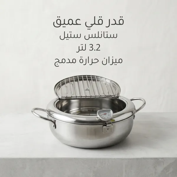 وعاء قلي عميق ستانلس ستيل مع شبكة تصفية - الصورة 4