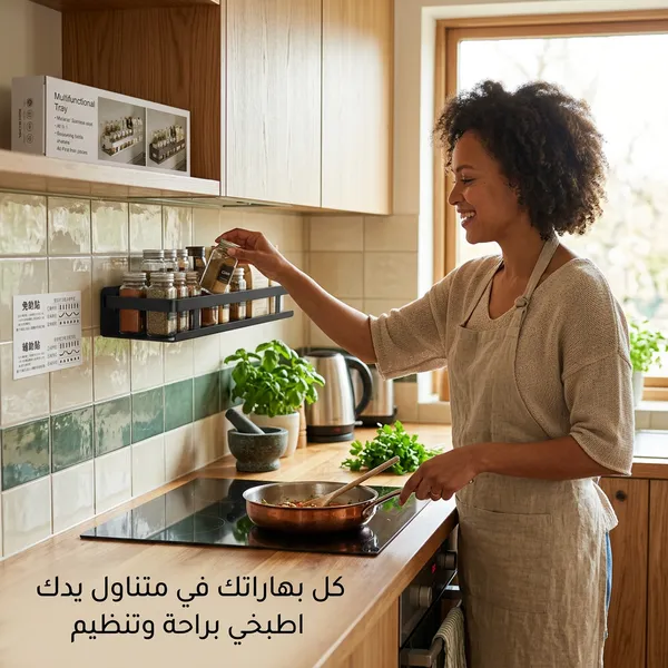 رف تنظيم البهارات وتوفير مساحة المطبخ العصري - الصورة 4