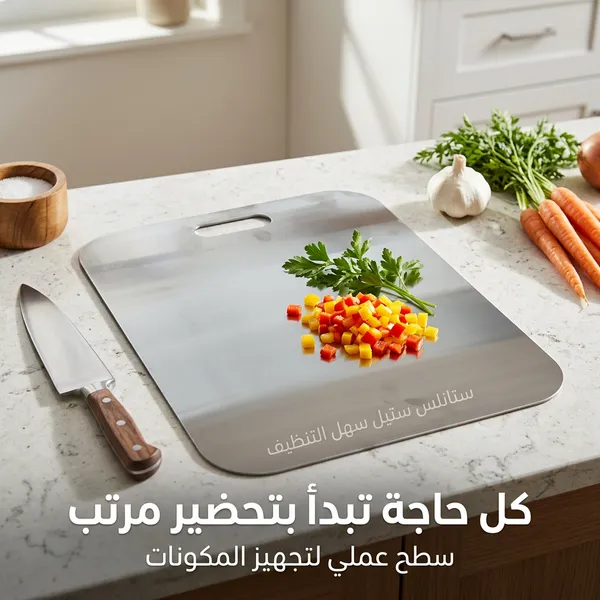 لوح تقطيع وعجن ستانلس ستيل صحي مضاد للبكتيريا - الصورة 2